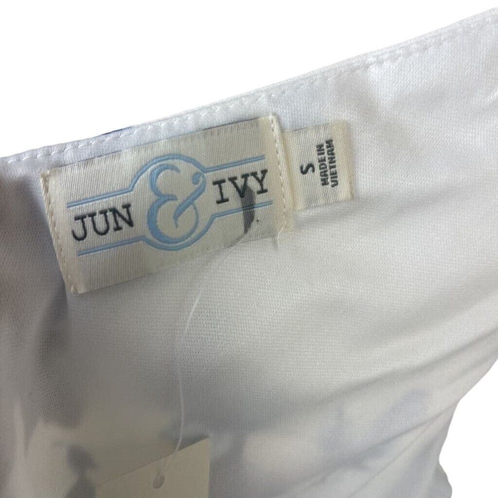 Jun & Ivy Dress Floral Fit And Flare White Blue Lined V Neck Strap Knit S New - Picture 8 of 14